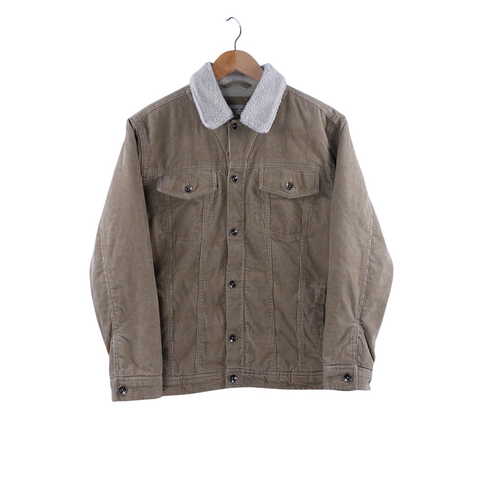 Vintage Old Navy Surplus Women XL Corduroy Sherpa Lined Trucker Jacket Tan Brown